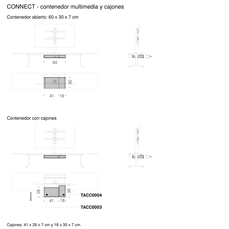 Croquis de medidas Consola multimedia Connect Extendo