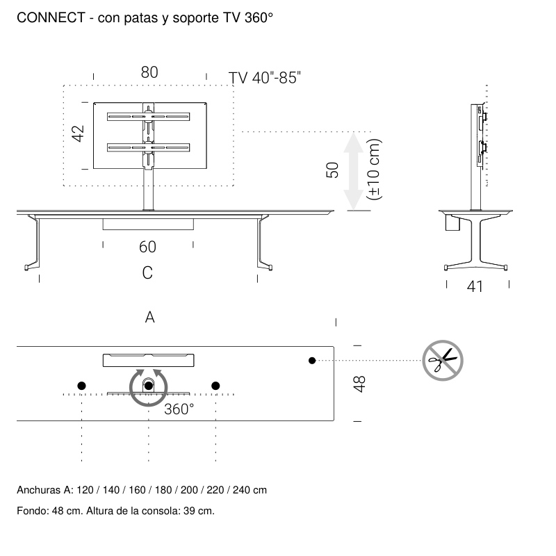 Croquis de medidas Consola multimedia Connect Extendo