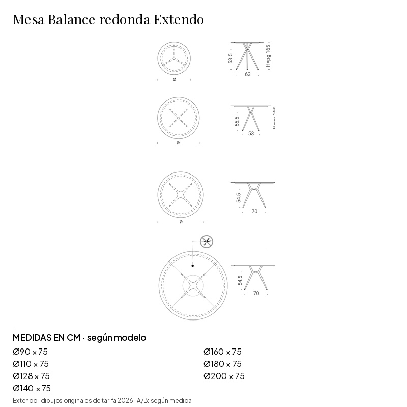 Mesa Balance redonda Extendo: medidas y configuraciones