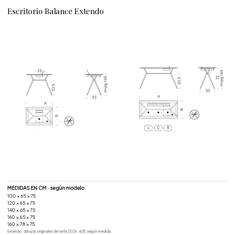 Escritorio Balance Extendo: medidas y configuraciones