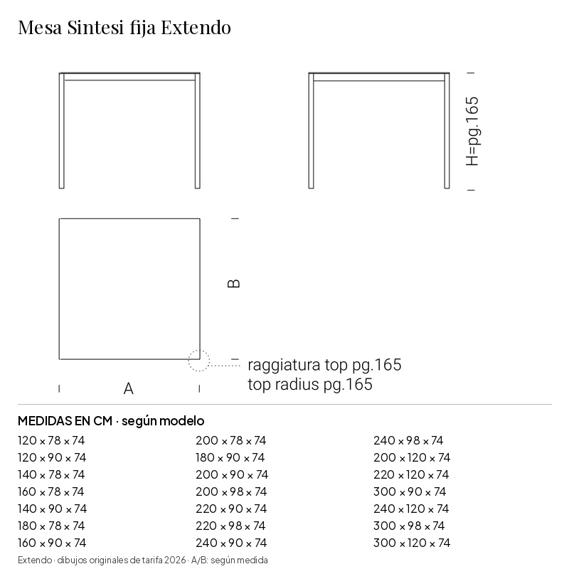 Mesa Sintesi fija Extendo: medidas y configuraciones