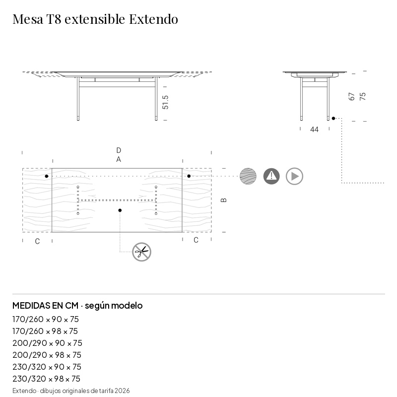 Mesa T8 extensible Extendo: medidas y configuraciones