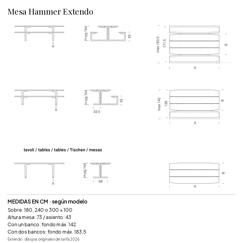 Mesa Hammer Extendo: medidas y configuraciones