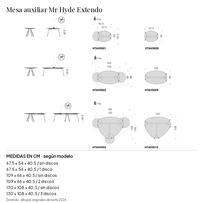 Mesa auxiliar Mr Hyde Extendo: medidas y configuraciones
