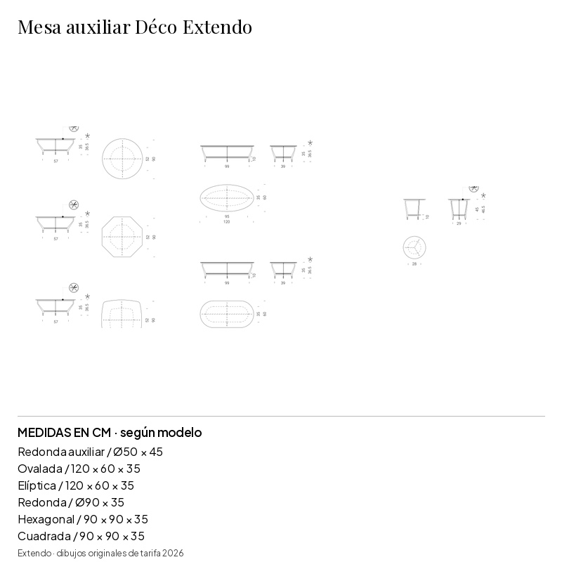 Mesa auxiliar Déco Extendo: medidas y configuraciones