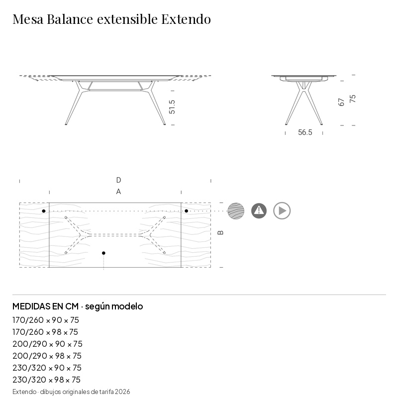 Mesa Balance extensible Extendo: medidas y configuraciones