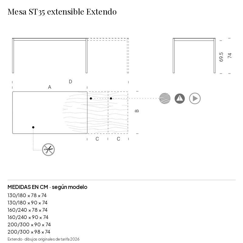 Mesa ST35 extensible Extendo: medidas y configuraciones
