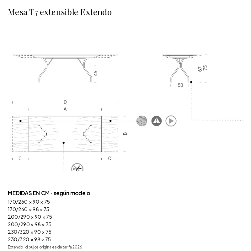 Mesa T7 extensible Extendo: medidas y configuraciones