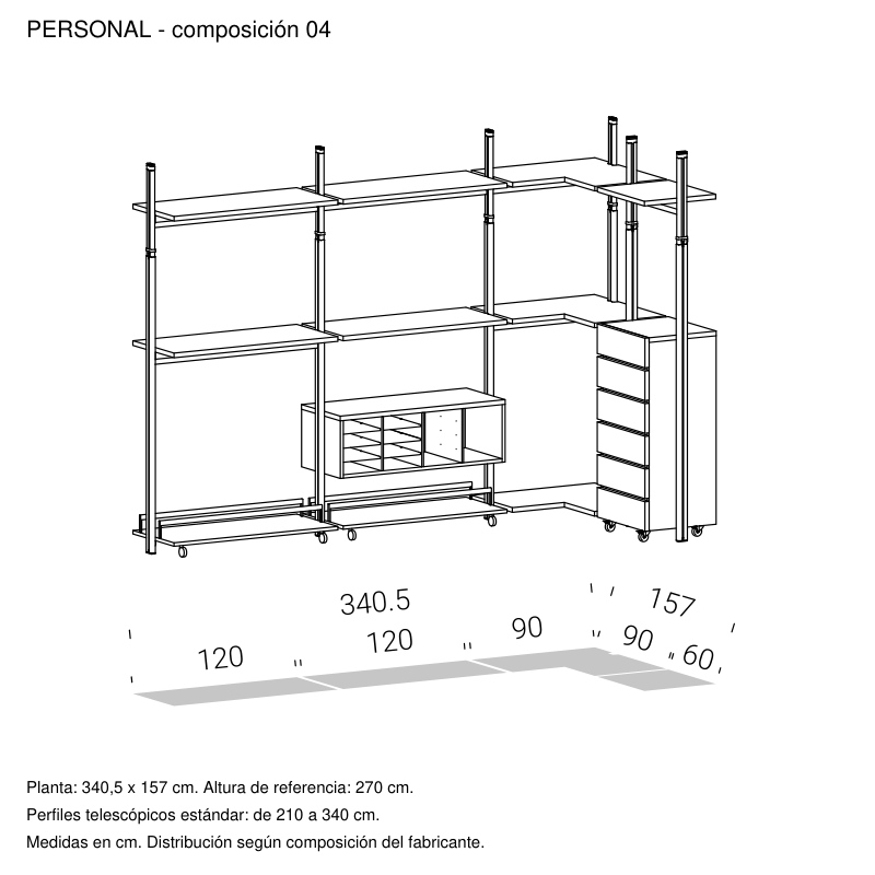 Armario vestidor Personal Extendo: croquis de medidas